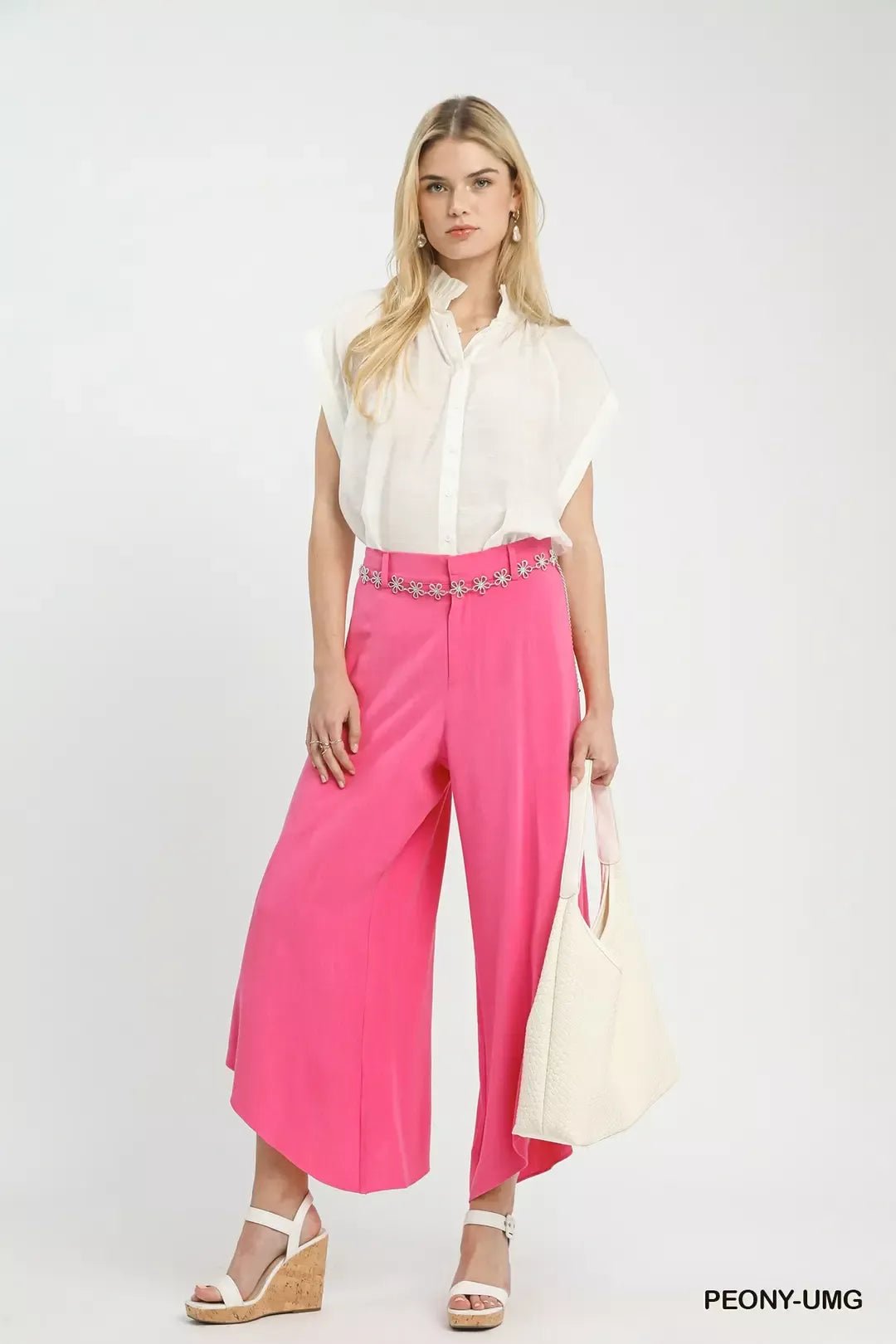 Umgee Flowy Asymmetrical Hem Wide Leg Pants - Bitsy Gypsy Boutique