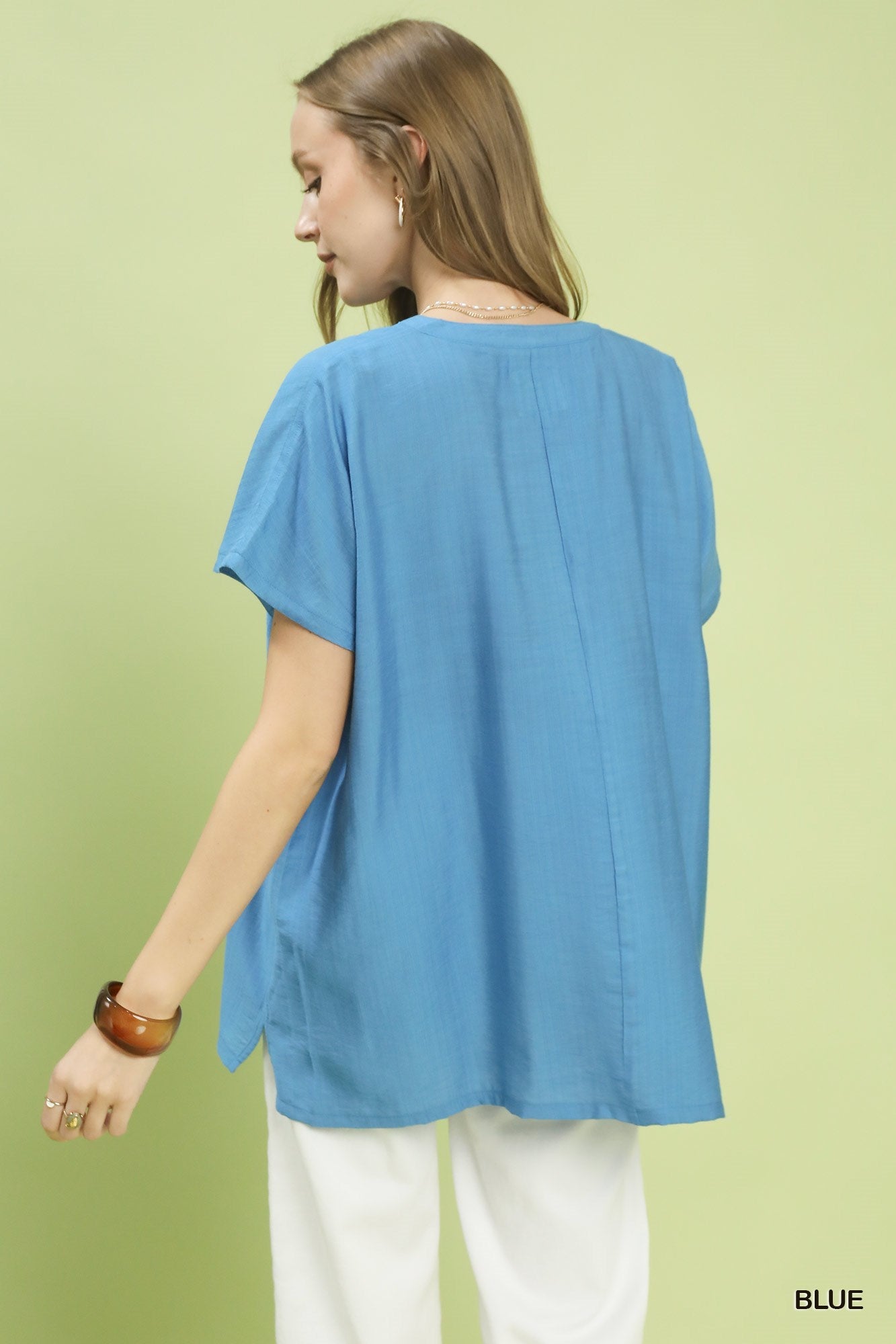 Umgee Flowy V - Neck Short Sleeve Blouse - Bitsy Gypsy Boutique