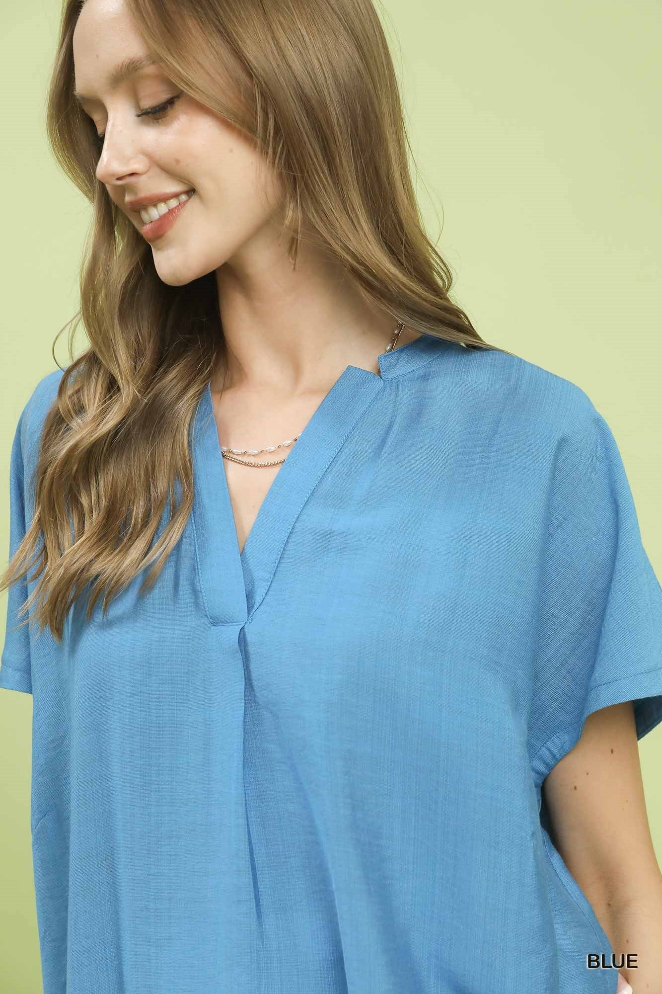 Umgee Flowy V - Neck Short Sleeve Blouse - Bitsy Gypsy Boutique