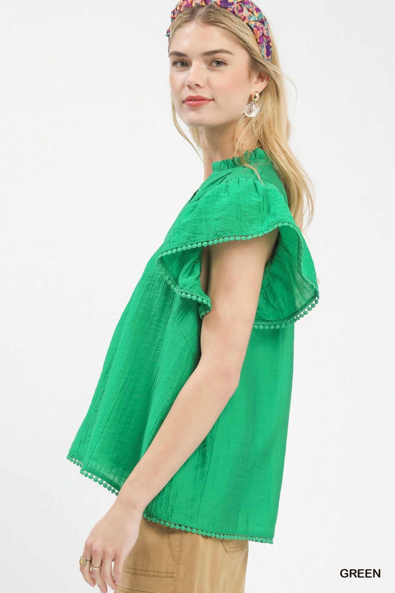 Umgee Flutter Sleeve Relaxed Top with Trim Detail - Bitsy Gypsy Boutique