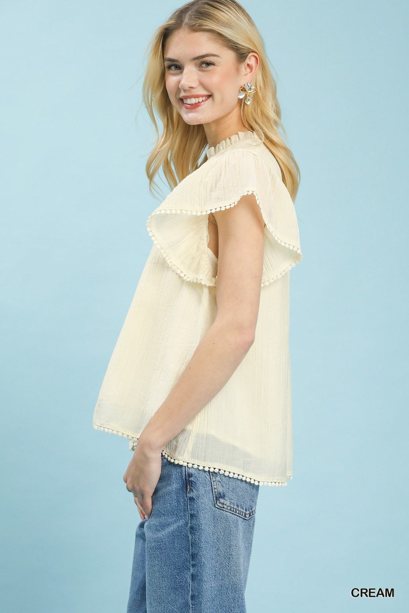 Umgee Flutter Sleeve Relaxed Top with Trim Detail - Bitsy Gypsy Boutique