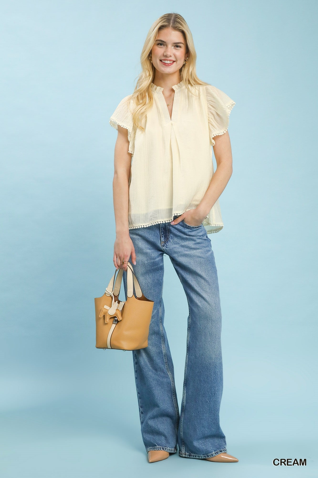 Umgee Flutter Sleeve Relaxed Top with Trim Detail - Bitsy Gypsy Boutique
