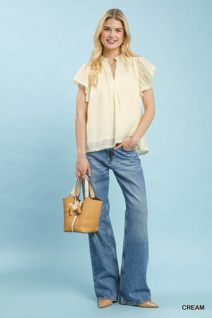 Umgee Flutter Sleeve Relaxed Top with Trim Detail - Bitsy Gypsy Boutique