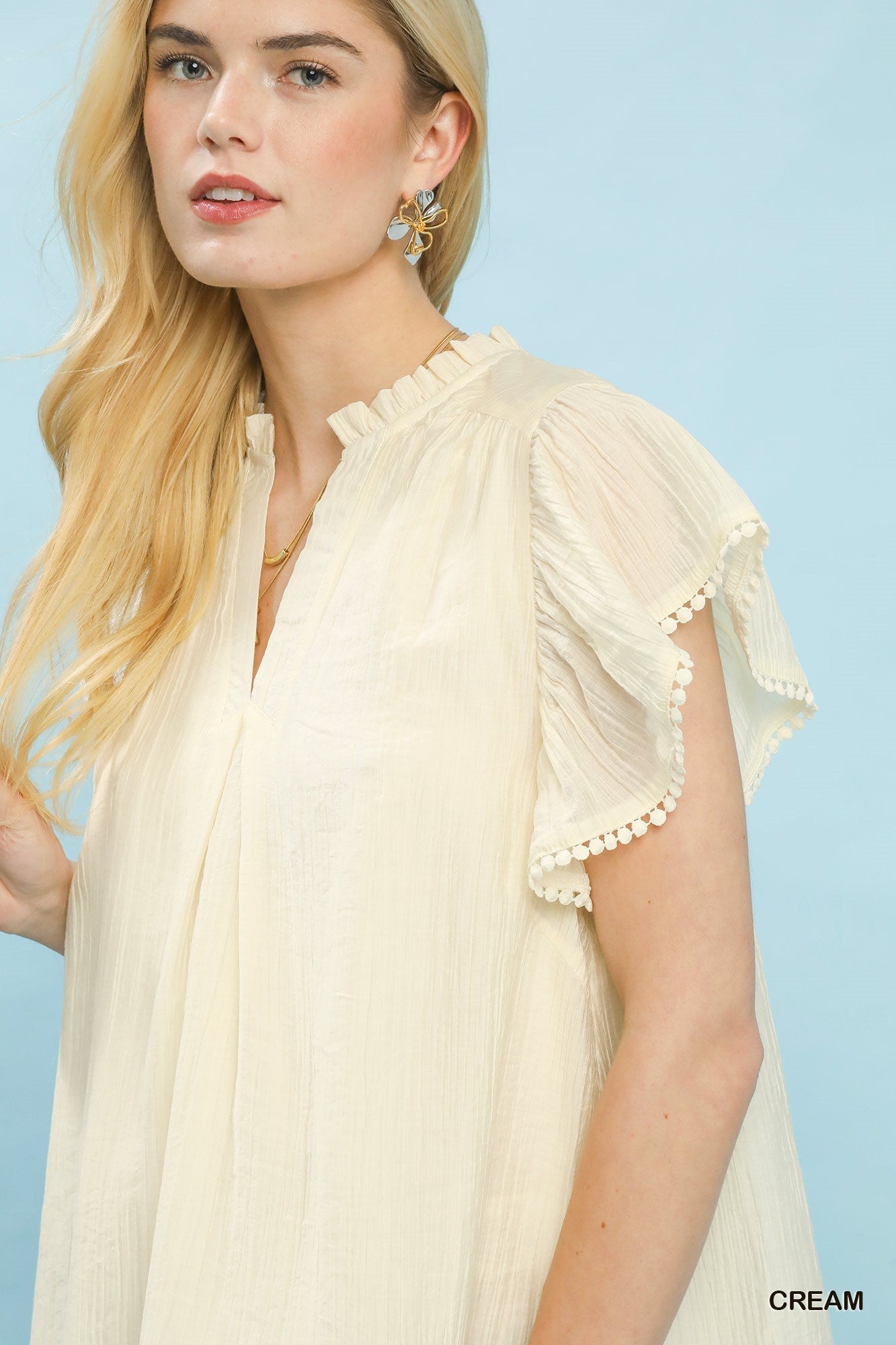 Umgee Flutter Sleeve Relaxed Top with Trim Detail - Bitsy Gypsy Boutique