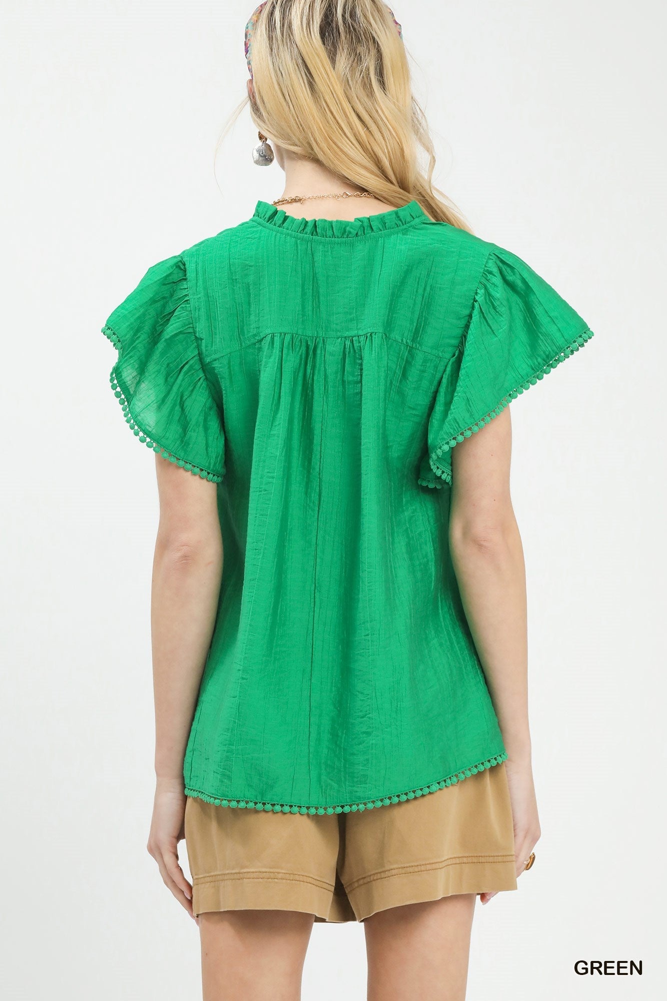 Umgee Flutter Sleeve Relaxed Top with Trim Detail - Bitsy Gypsy Boutique