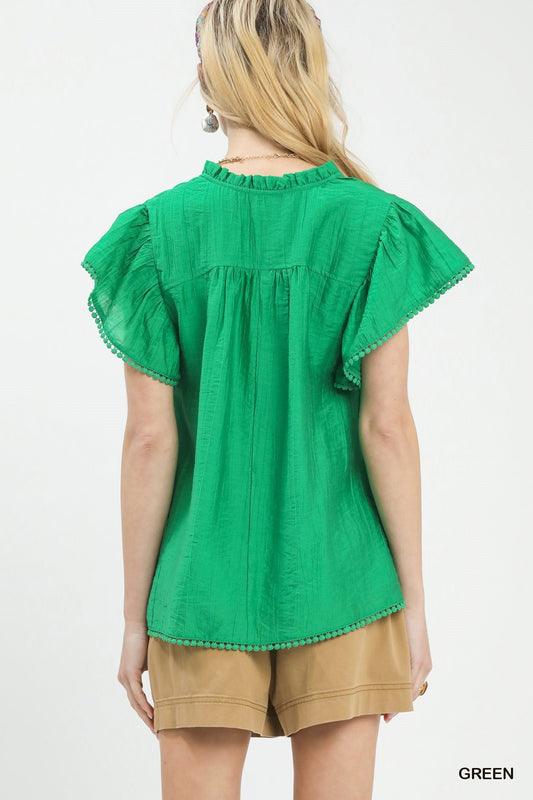 Umgee Flutter Sleeve Relaxed Top with Trim Detail - Bitsy Gypsy Boutique