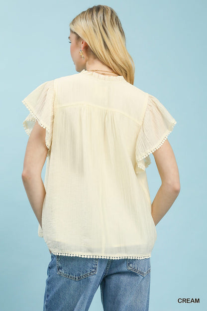 Umgee Flutter Sleeve Relaxed Top with Trim Detail - Bitsy Gypsy Boutique