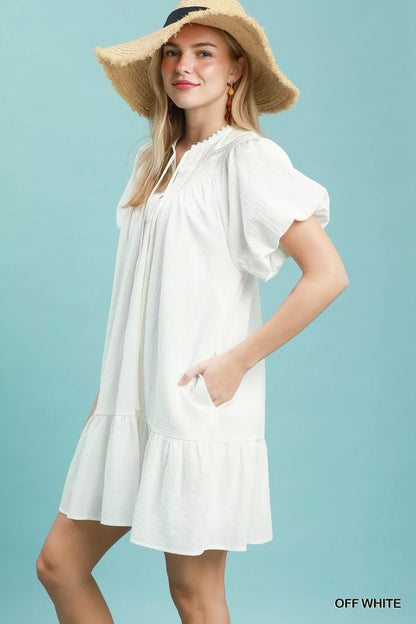 Umgee Flutter Sleeve Tassel Tie Ruffle Hem Mini Dress - Bitsy Gypsy Boutique