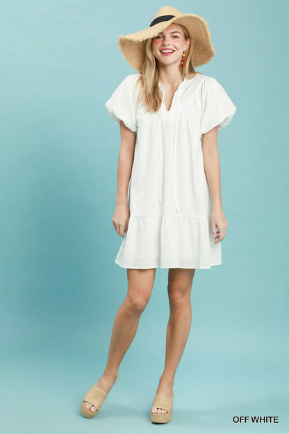 Umgee Flutter Sleeve Tassel Tie Ruffle Hem Mini Dress - Bitsy Gypsy Boutique