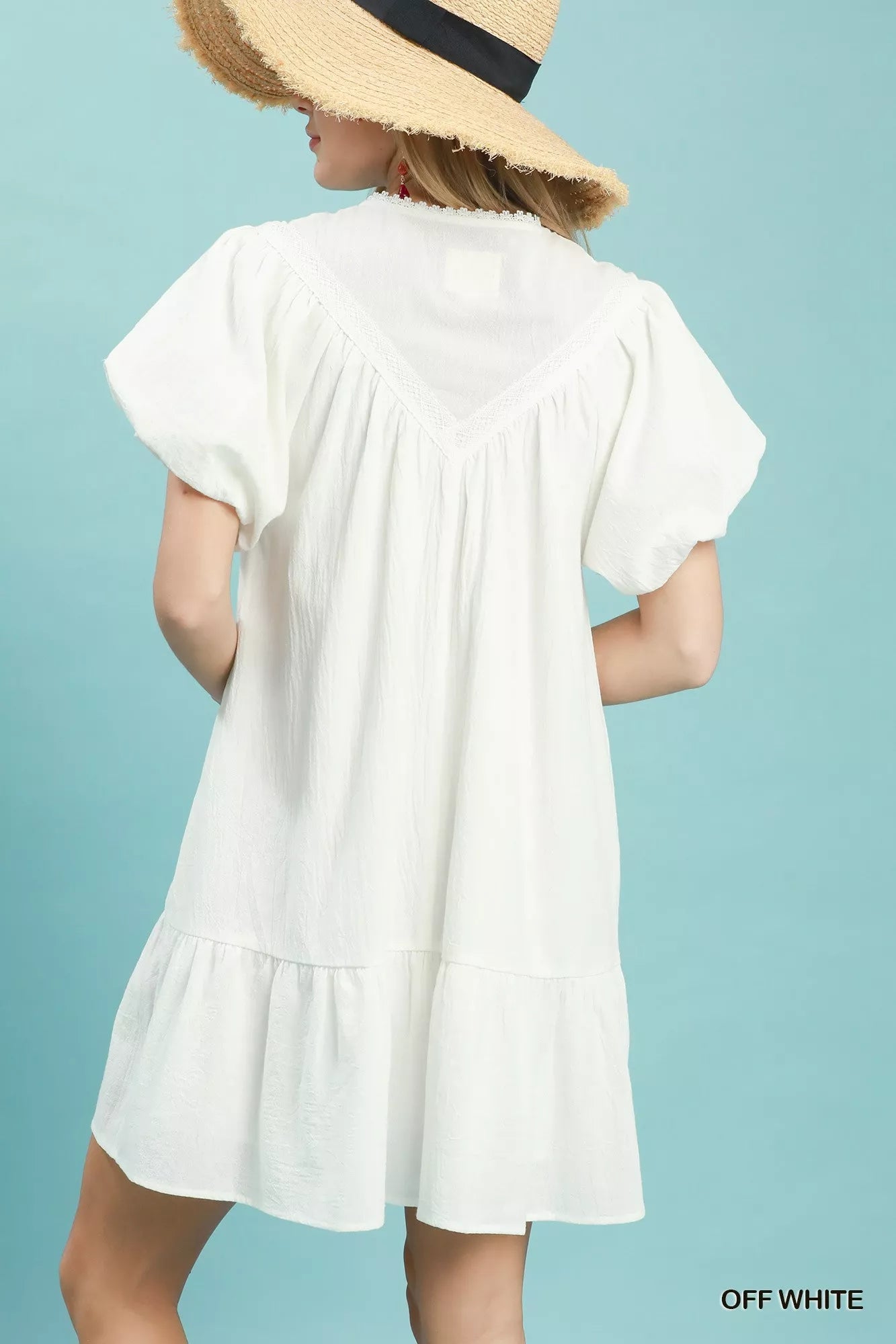 Umgee Flutter Sleeve Tassel Tie Ruffle Hem Mini Dress - Bitsy Gypsy Boutique