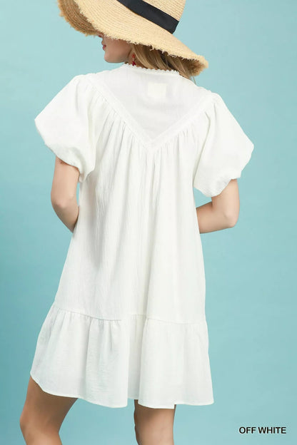 Umgee Flutter Sleeve Tassel Tie Ruffle Hem Mini Dress - Bitsy Gypsy Boutique