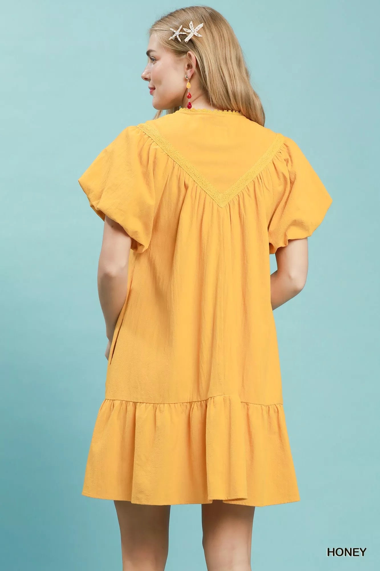 Umgee Flutter Sleeve Tassel Tie Ruffle Hem Mini Dress - Bitsy Gypsy Boutique