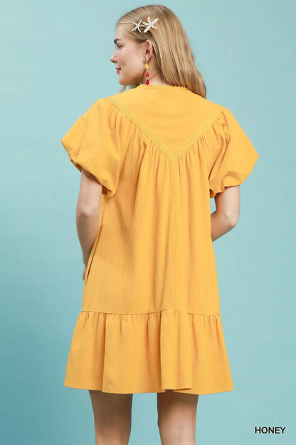 Umgee Flutter Sleeve Tassel Tie Ruffle Hem Mini Dress - Bitsy Gypsy Boutique