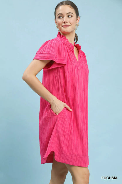 Umgee Flutter Sleeve V - Neck Shift Dress - Bitsy Gypsy Boutique