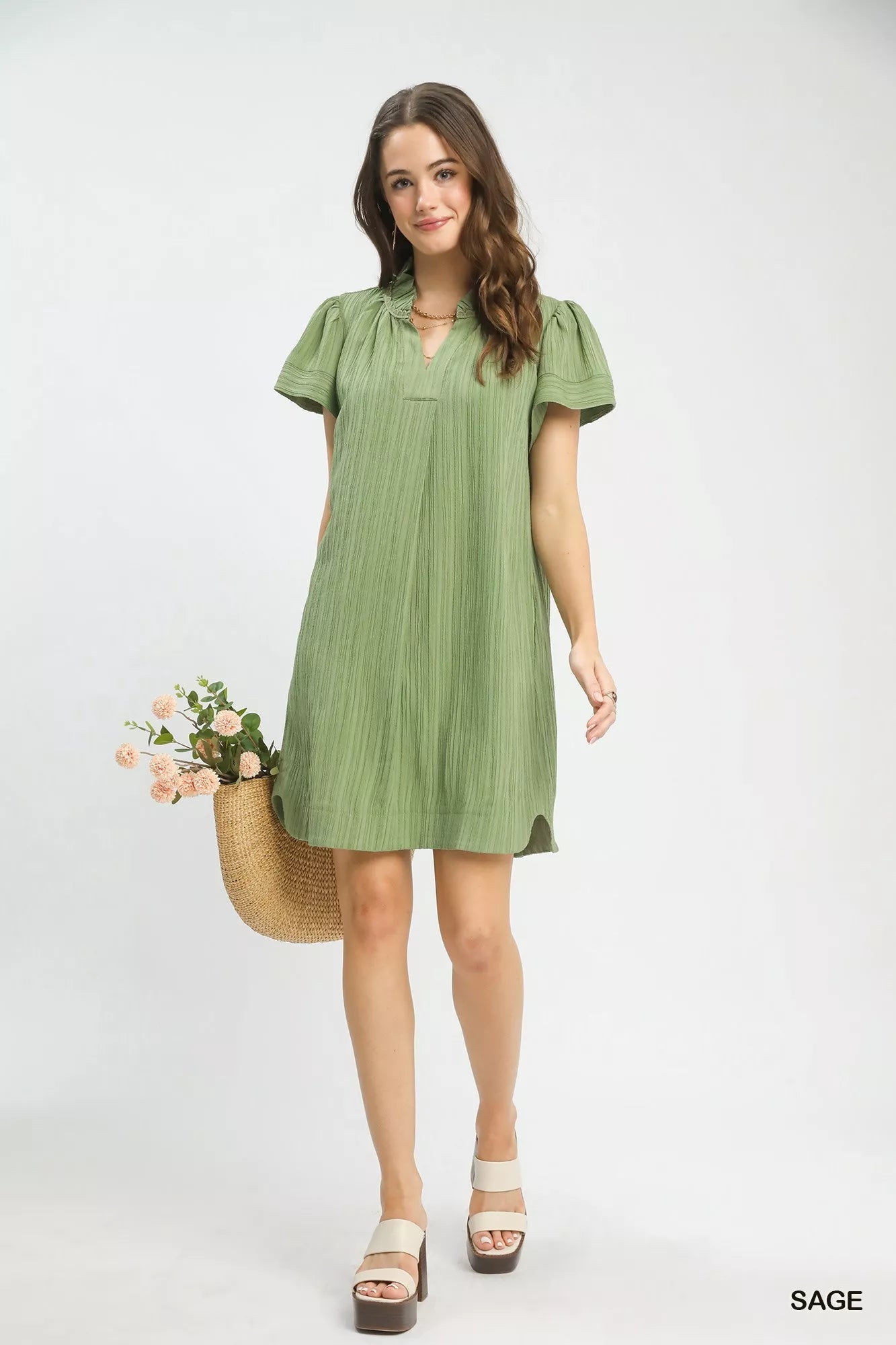 Umgee Flutter Sleeve V - Neck Shift Dress - Bitsy Gypsy Boutique