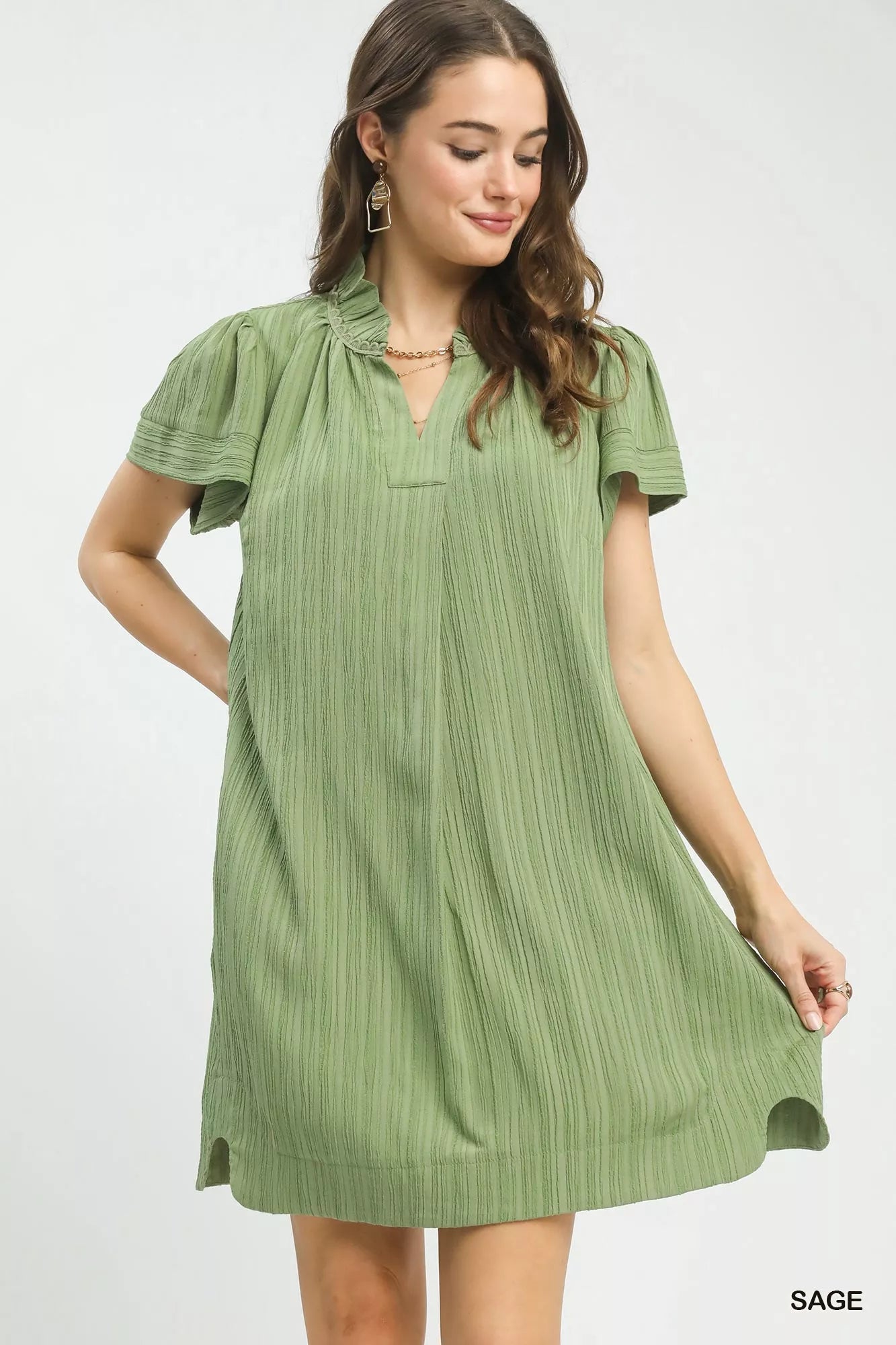 Umgee Flutter Sleeve V - Neck Shift Dress - Bitsy Gypsy Boutique