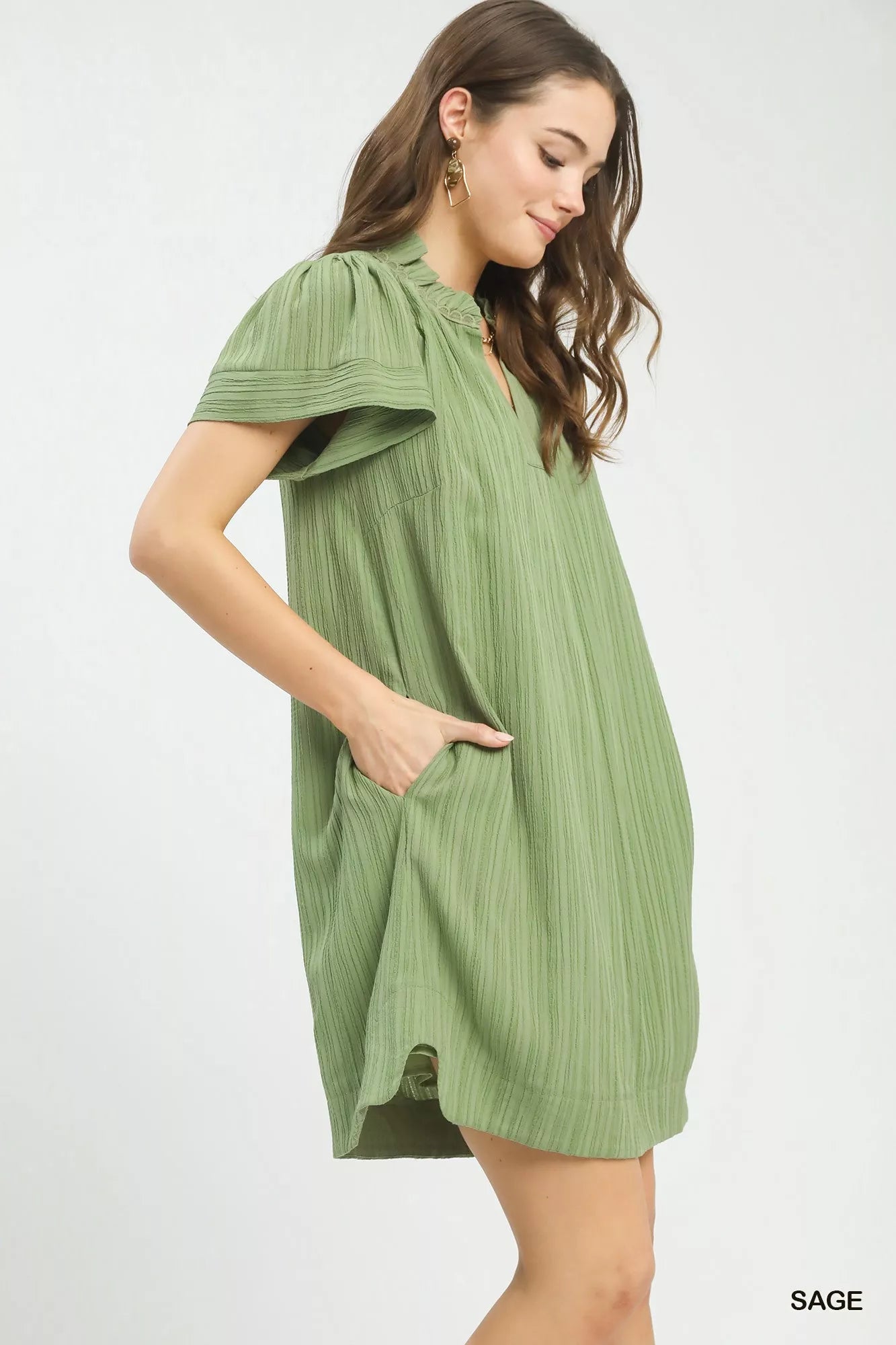 Umgee Flutter Sleeve V - Neck Shift Dress - Bitsy Gypsy Boutique