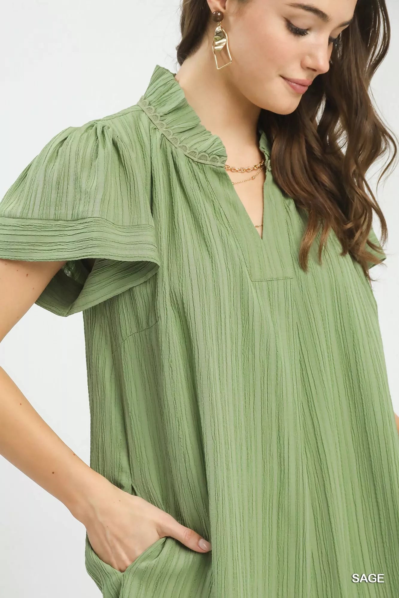 Umgee Flutter Sleeve V - Neck Shift Dress - Bitsy Gypsy Boutique