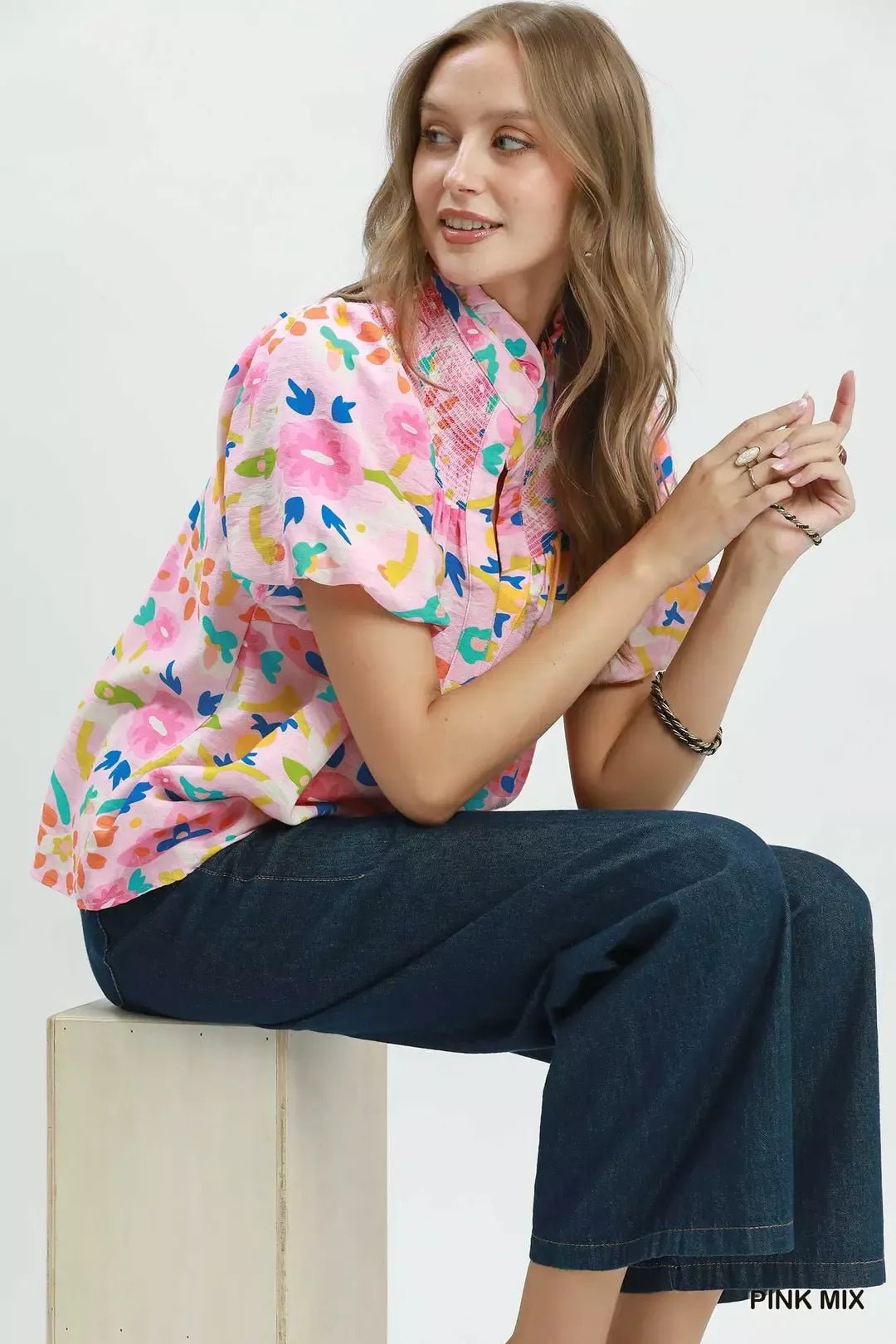 Umgee Folk Art Print Top with Smocked Detail - Bitsy Gypsy Boutique