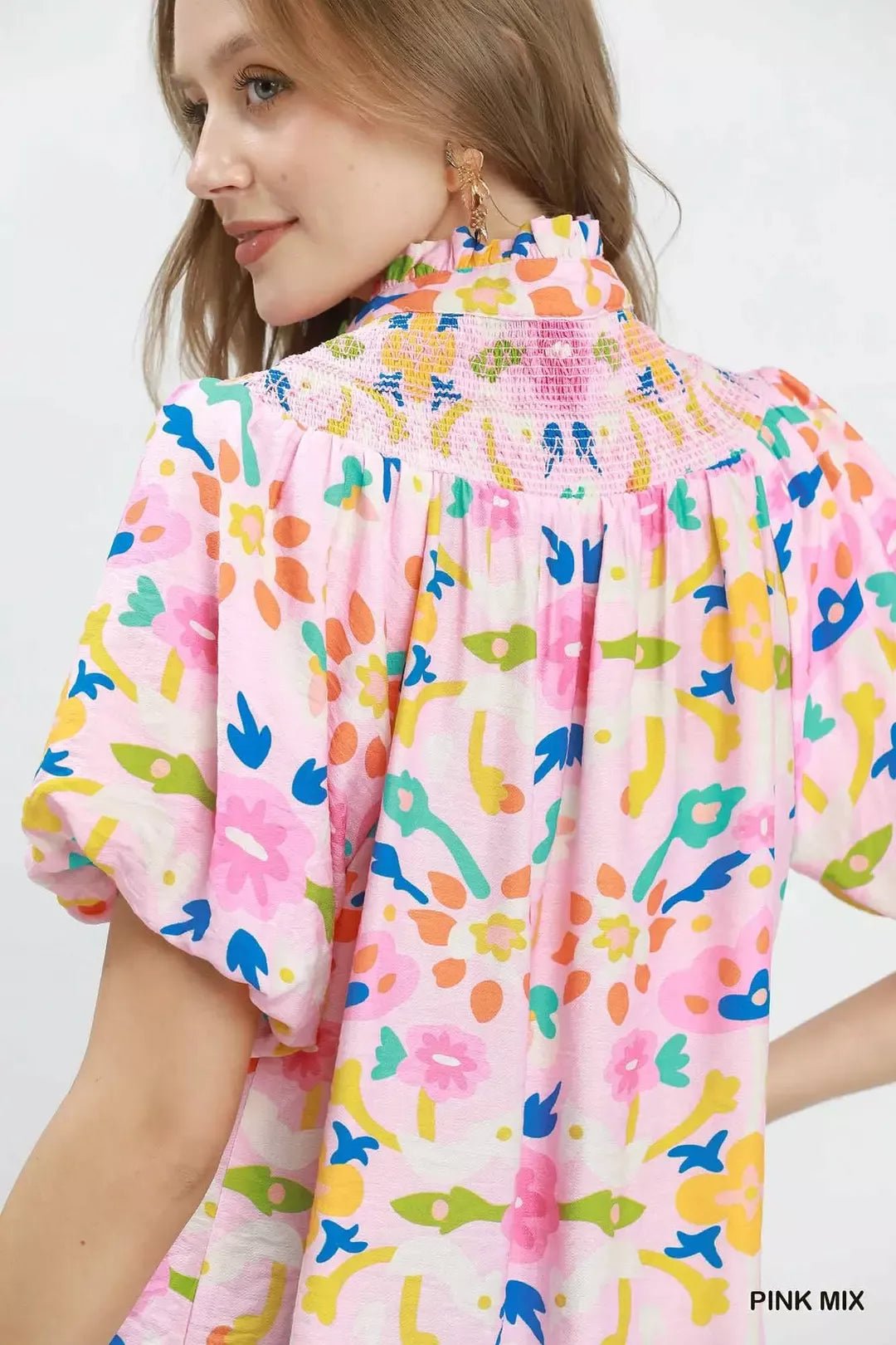Umgee Folk Art Print Top with Smocked Detail - Bitsy Gypsy Boutique