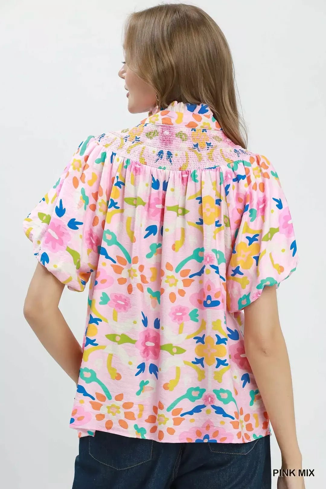 Umgee Folk Art Print Top with Smocked Detail - Bitsy Gypsy Boutique