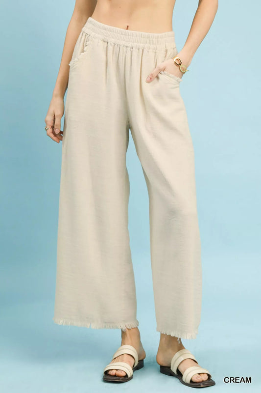 Umgee Frayed Hem Wide Leg Pants - Bitsy Gypsy Boutique