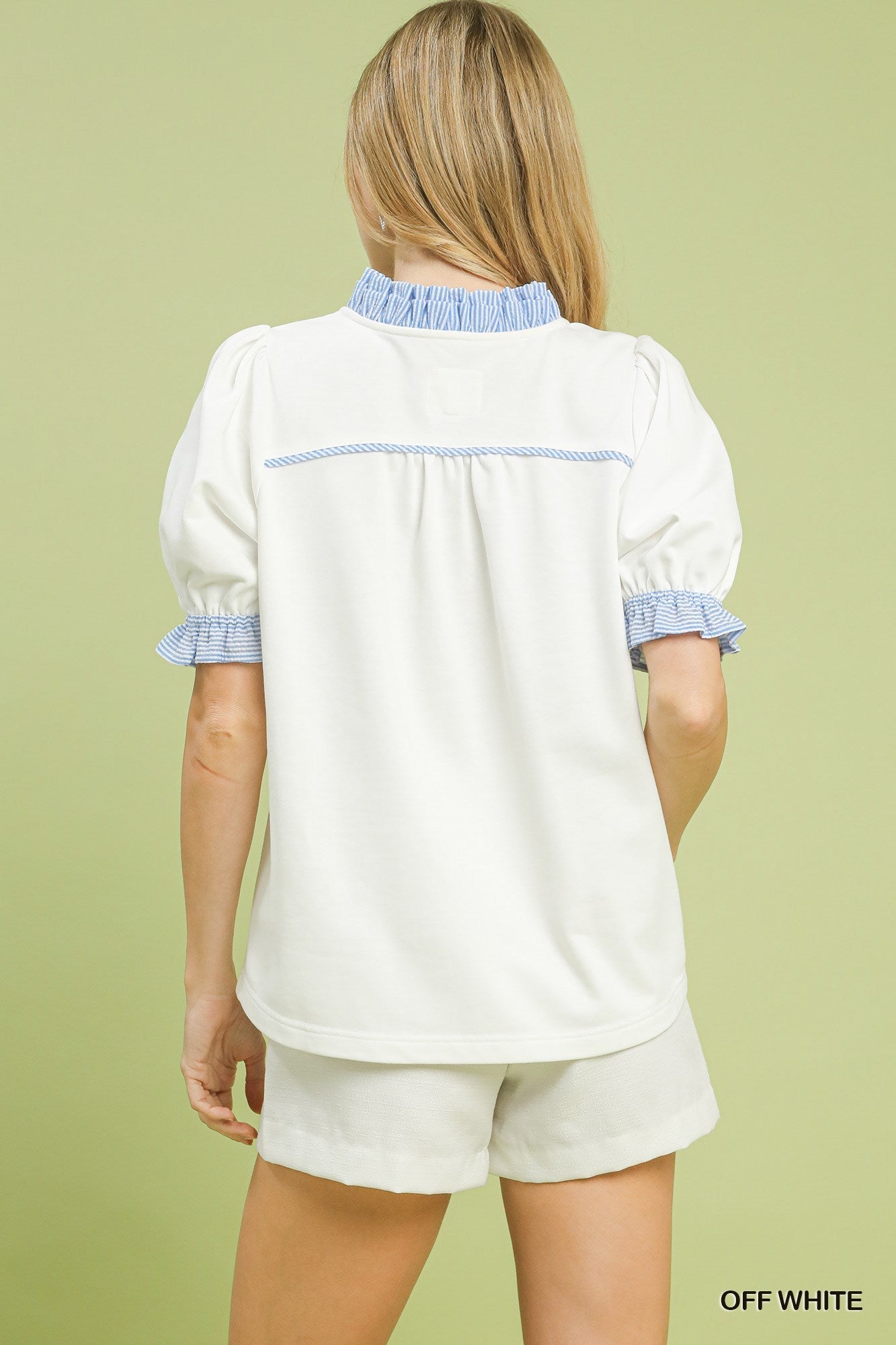 Umgee French Terry Ruffle Trim Puff Sleeve Top - Bitsy Gypsy Boutique