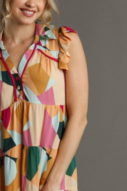 Umgee Full Size Button Detail Ruffle Sleeve Mini Dress Plus Size - Bitsy Gypsy Boutique