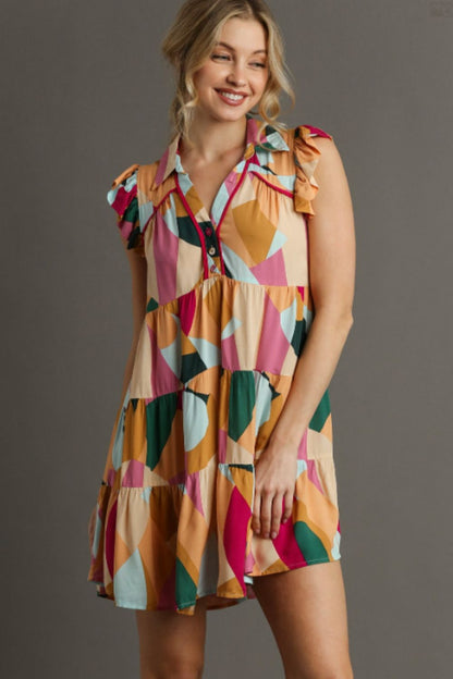 Umgee Full Size Button Detail Ruffle Sleeve Mini Dress Plus Size - Bitsy Gypsy Boutique