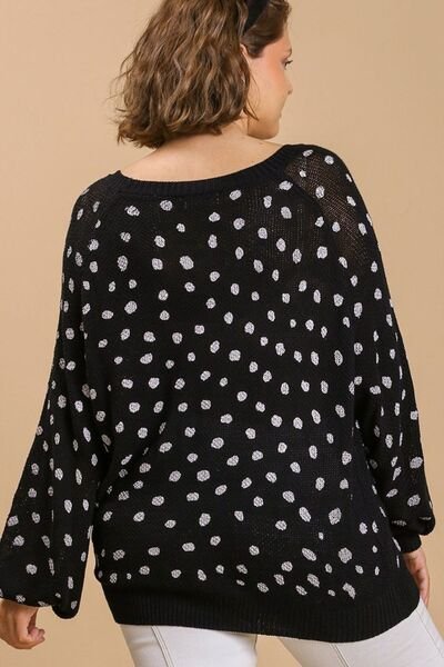 Umgee Full Size Dalmatian Hand Stamped Round Neck Sweater Plus Size - Bitsy Gypsy Boutique