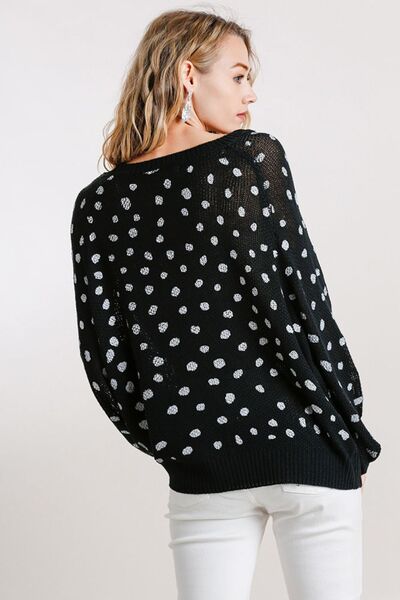 Umgee Full Size Dalmatian Hand Stamped Round Neck Sweater Plus Size - Bitsy Gypsy Boutique