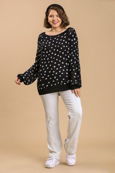 Umgee Full Size Dalmatian Hand Stamped Round Neck Sweater Plus Size - Bitsy Gypsy Boutique