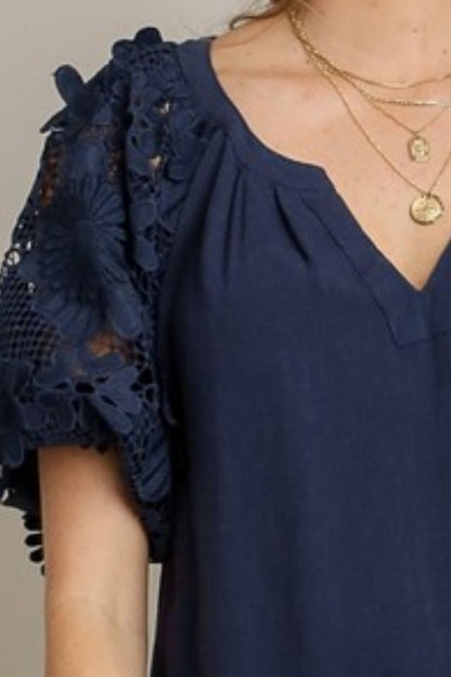 Umgee Full Size French Terry Boxy Cut Top with 3D Floral Sleeve Plus Size - Bitsy Gypsy Boutique