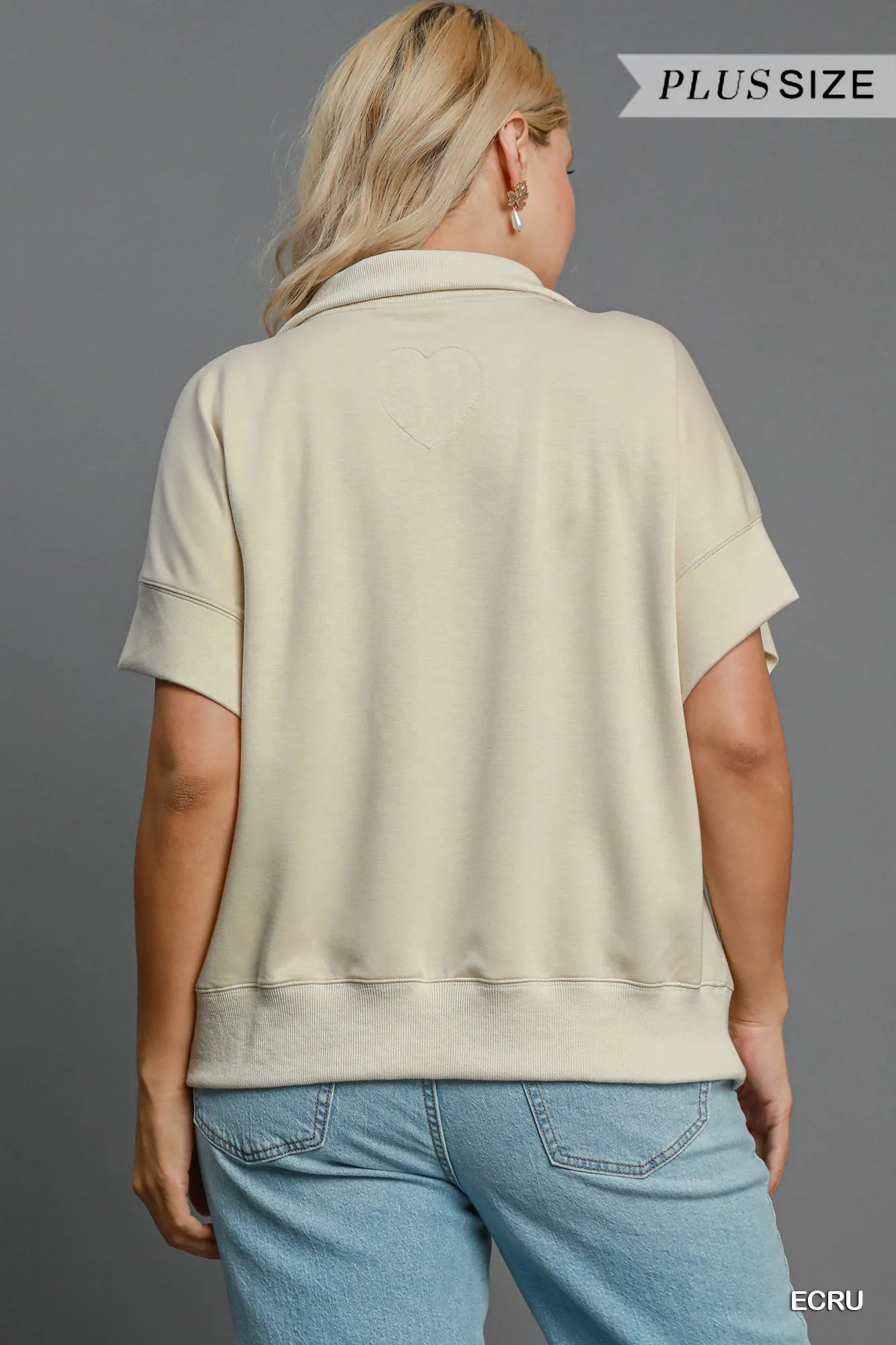 Umgee Full Size Half - Zip Short Sleeve Top - Bitsy Gypsy Boutique