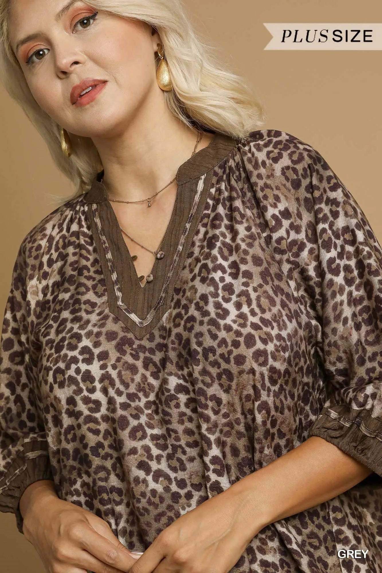 Umgee Full Size Leopard Print Mini Dress with Contrast Trim Plus Size - Bitsy Gypsy Boutique