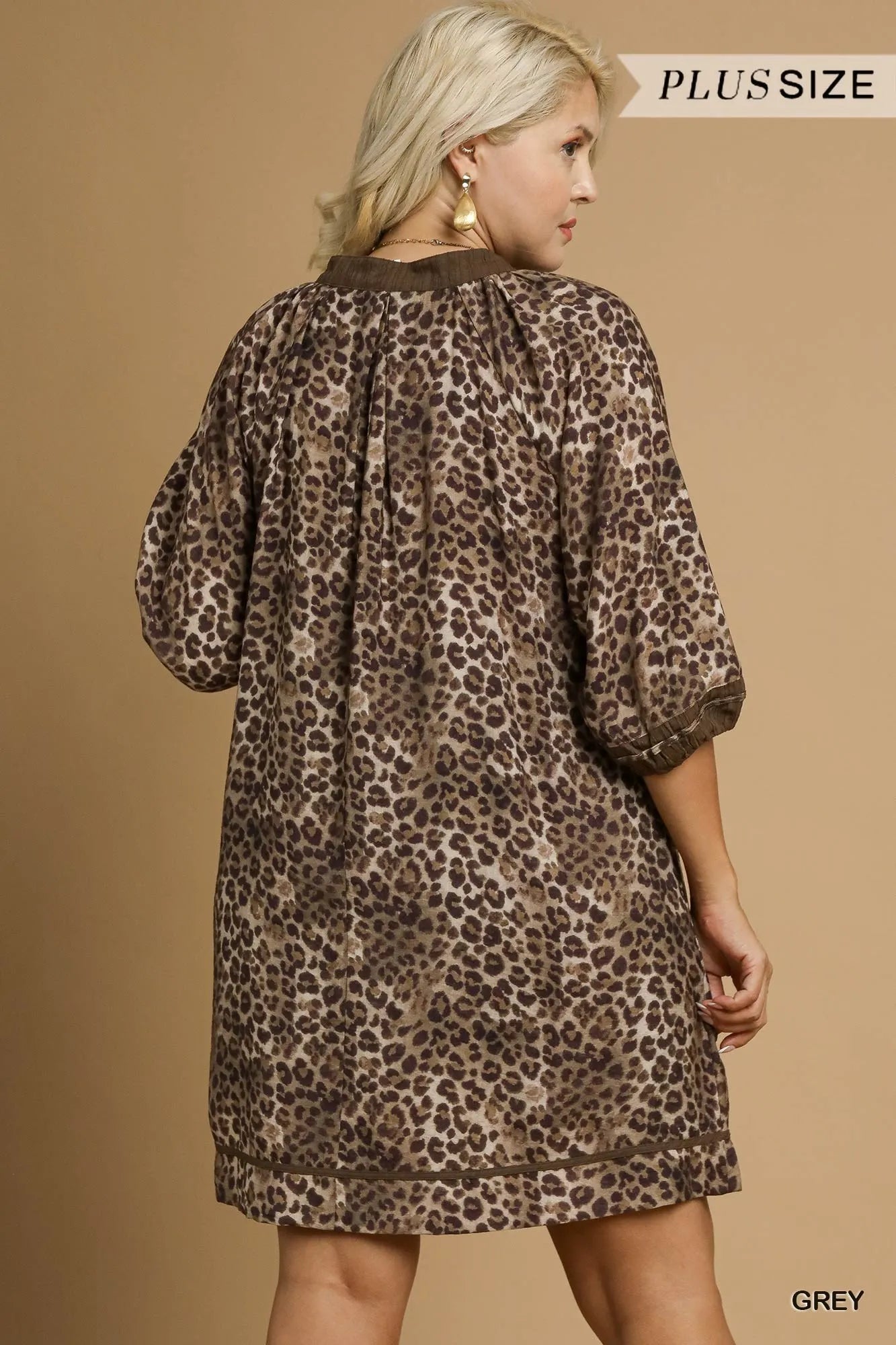 Umgee Full Size Leopard Print Mini Dress with Contrast Trim Plus Size - Bitsy Gypsy Boutique