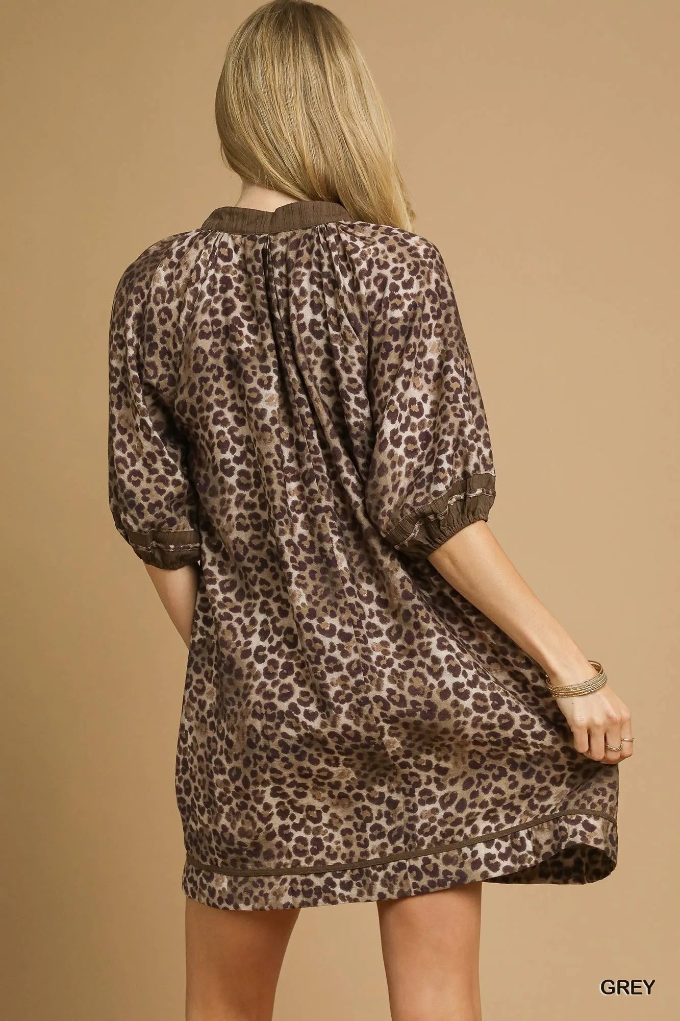 Umgee Full Size Leopard Print Mini Dress with Contrast Trim Plus Size - Bitsy Gypsy Boutique