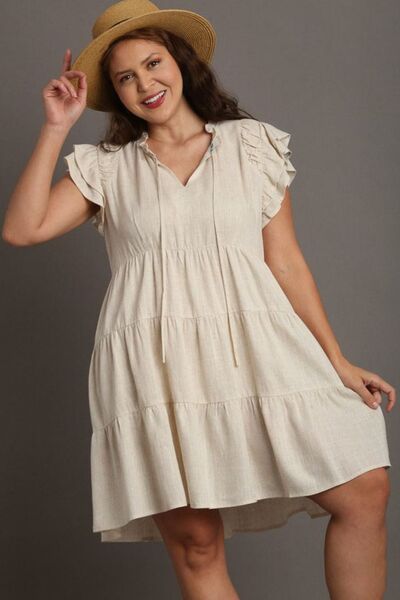 Umgee Full Size Linen A - line Tiered Mini Dress Plus Size - Bitsy Gypsy Boutique
