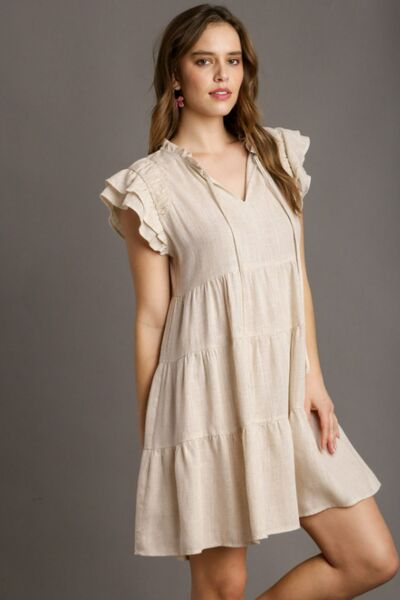 Umgee Full Size Linen A - line Tiered Mini Dress Plus Size - Bitsy Gypsy Boutique