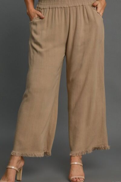 Umgee Full Size Linen Blend Elastic Waistband Wide Leg Pants - Bitsy Gypsy Boutique