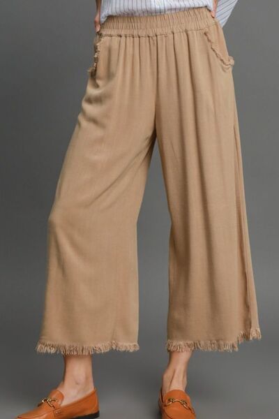 Umgee Full Size Linen Blend Elastic Waistband Wide Leg Pants - Bitsy Gypsy Boutique