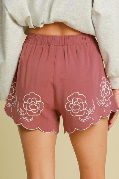 Umgee Full Size Linen Blend Shorts with Floral Embroidered Details - Bitsy Gypsy Boutique