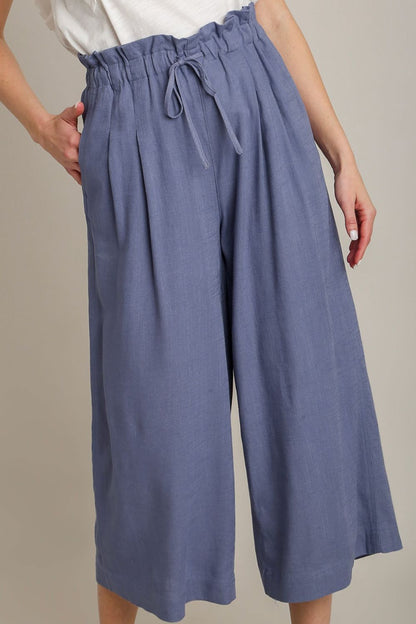 Umgee Full Size Linen Wide Fit Pants with Drawstring - Bitsy Gypsy Boutique