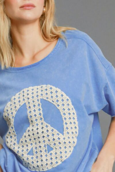 Umgee Full Size Mineral Wash T-Shirt with Lace Applique Plus Size - Bitsy Gypsy Boutique