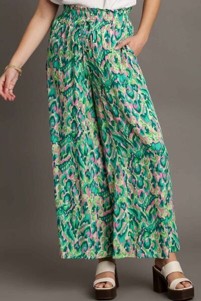 Umgee Full Size Mixed Print High Waist Wide Leg Pants Plus Size - Bitsy Gypsy Boutique