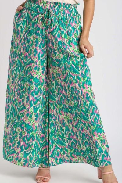 Umgee Full Size Mixed Print High Waist Wide Leg Pants Plus Size - Bitsy Gypsy Boutique