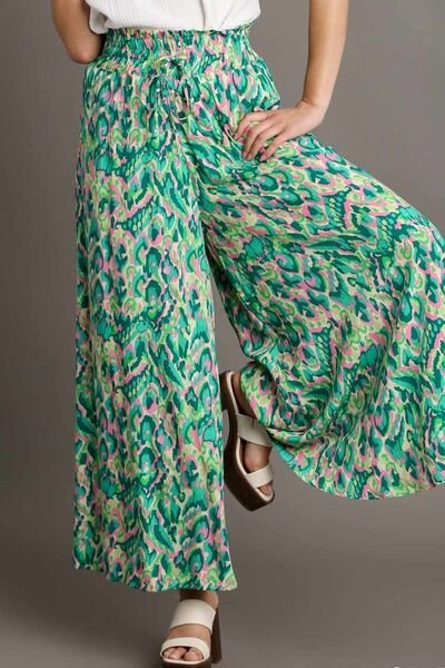 Umgee Full Size Mixed Print High Waist Wide Leg Pants Plus Size - Bitsy Gypsy Boutique