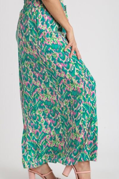 Umgee Full Size Mixed Print High Waist Wide Leg Pants Plus Size - Bitsy Gypsy Boutique