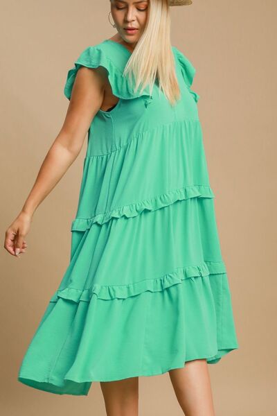 Umgee Full Size Ruffle Tiered Cap Sleeve Midi Dress Plus Size - Bitsy Gypsy Boutique