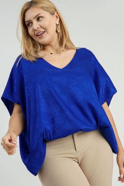 Umgee Full Size Satin Animal Print Jacquard Top - Bitsy Gypsy Boutique